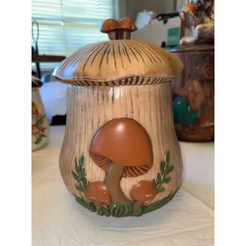 Vintage 1970s Ceramic Arnel's Merry Mushroom Large Canister